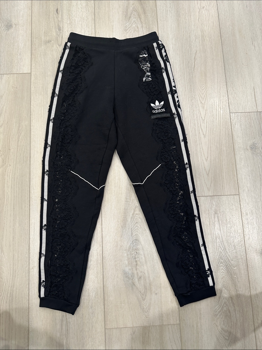 Adidas X Stella Mccartney Black Lace Trim Jogger Pants Xs Nwt Rare